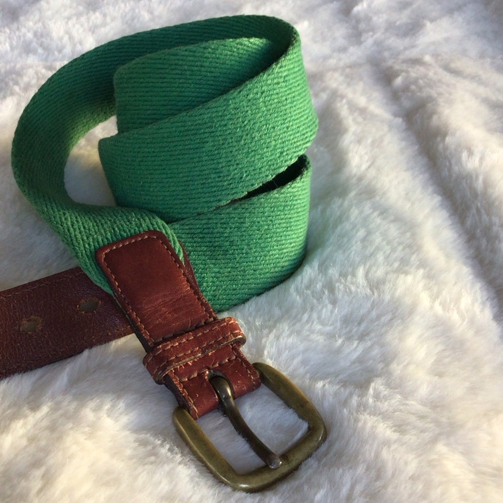 VTG  Green Woven & Brown Leather Brass Belt 36”